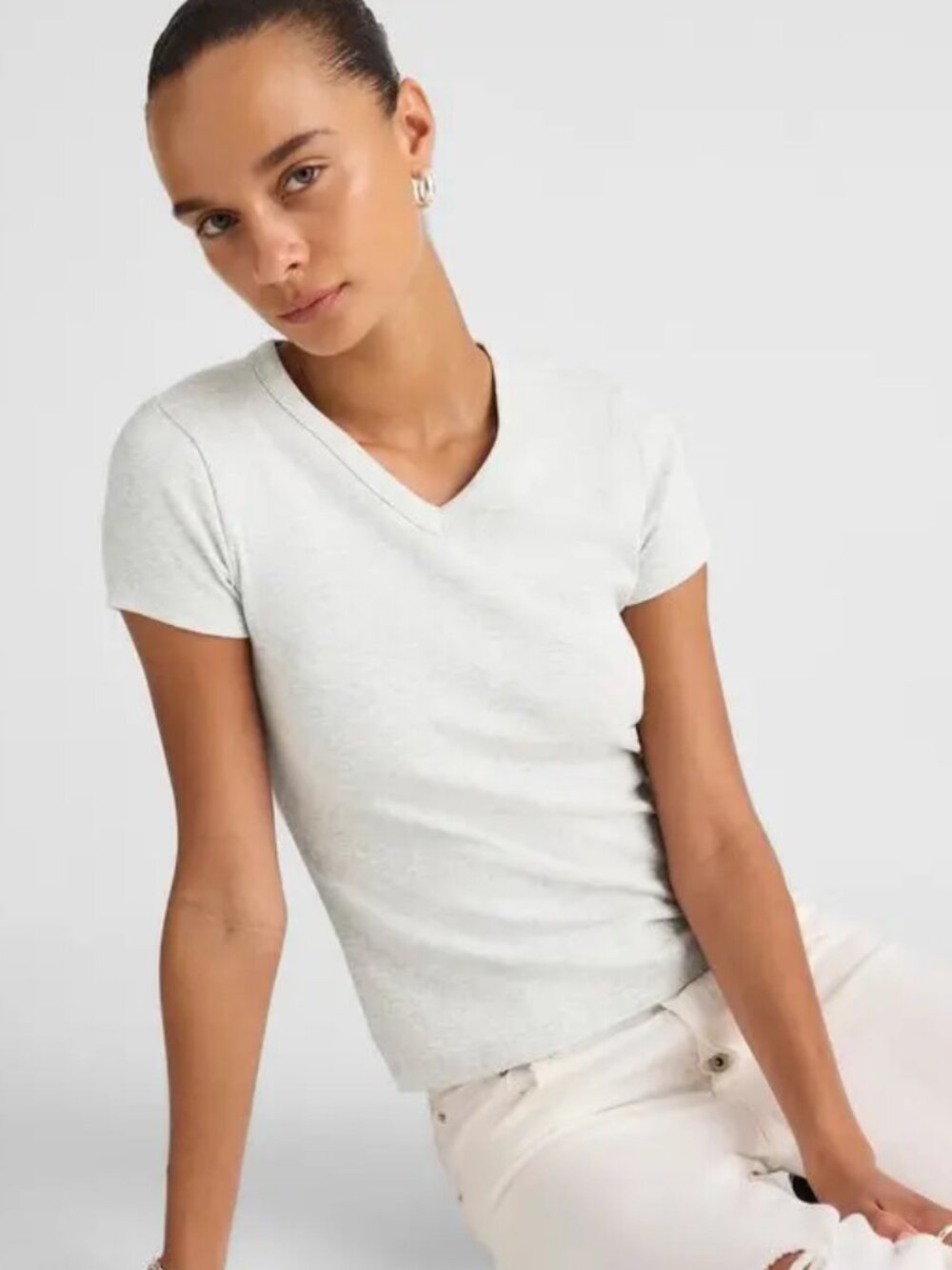Madewell 90s V-Neck Baby Tee - Compact Cotton Gray Minimalist  Slim Fit SZ Small